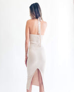 Load image into Gallery viewer, Ladies Halter Rib Knit Midi Bone Color Dress
