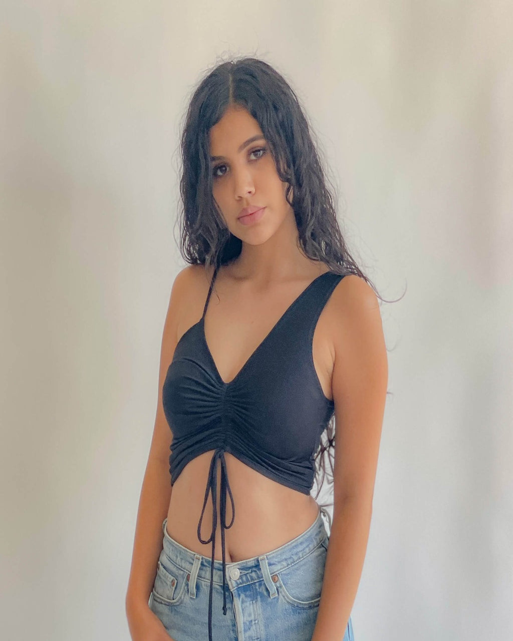 Black Ladies Slinky One Shoulder Crop Top 