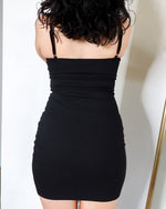 Load image into Gallery viewer, Ladies Spaghetti Strap Ribbed Mini Dress  Color: Black
