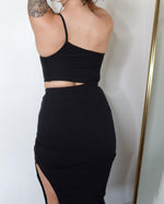 Load image into Gallery viewer, Ladies Ribbed One Shoulder Cut Out Dress  Color: Black
