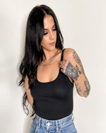 Load image into Gallery viewer, Black Ladies Ribbed Sleeveless Scoop Neck Bodysuit  
