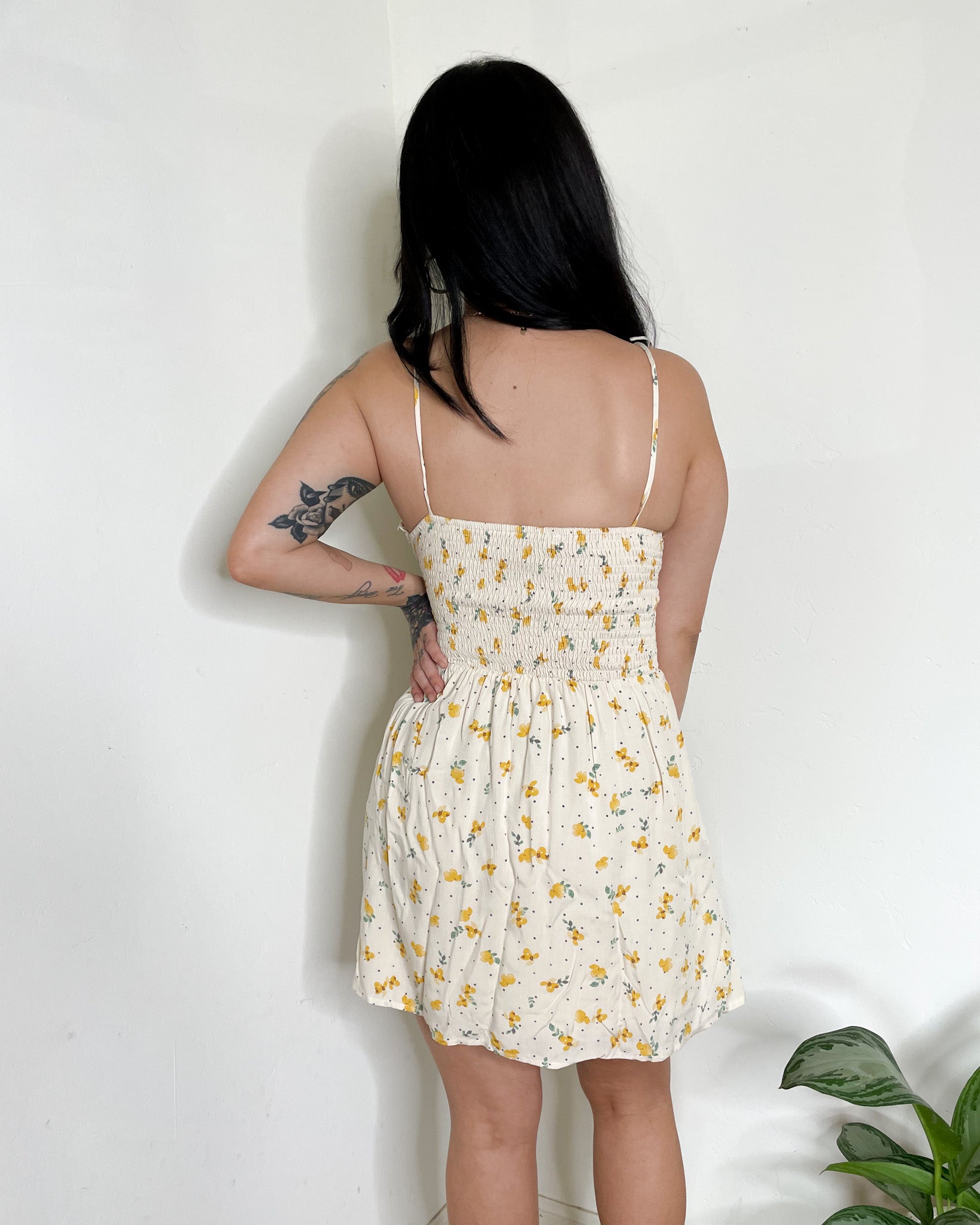 Ladies Floral Sun Dress    Color: Yellow/Cream