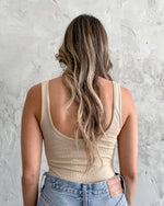 Load image into Gallery viewer, Taupe Ladies Ribbed Sleeveless Scoop Neck Bodysuit  
