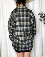 Load image into Gallery viewer, Ladies Oversized Charcoal/Mustard Plaid Button Up Shirt Jacket 
