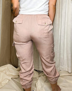 Load image into Gallery viewer, Pale Rose Ladies Washed Cargo Joggers
